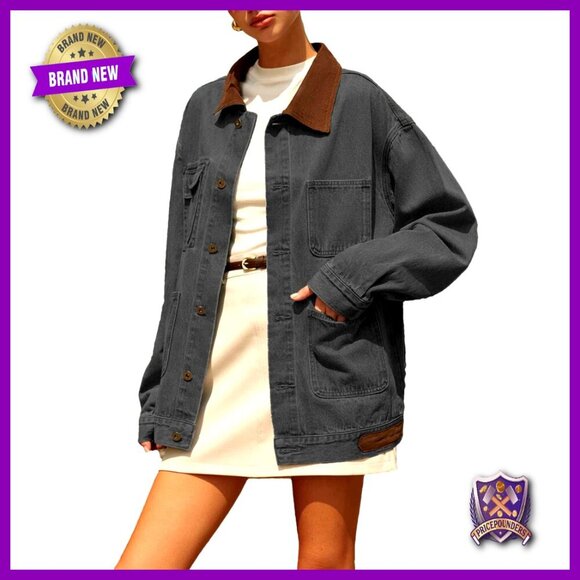Jackets & Blazers - Oversized Denim Shacket Jacket Vintage Collar Button Down Relaxed Fit Chic